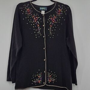 3 For$20 knits Black button down sweater w/ multi color design size S